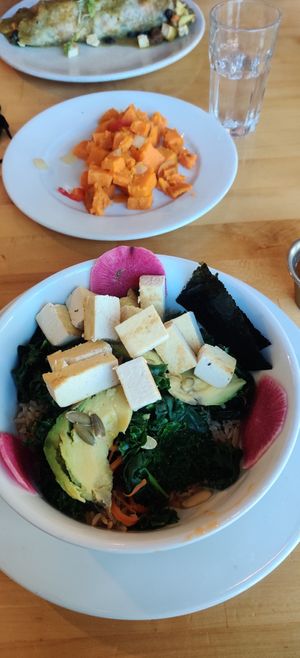Buddha bowl and sweet potato hash at Sweetwater Harvest Kitchen in Santa Fe