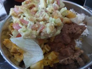 Vegan Mac and cheese burrito bowl at Taco Mazama - Princes St in Edinburgh