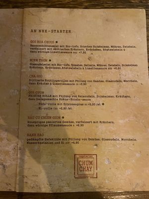 Menu  at Chum Chay in Cologne