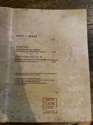 Dessert menu  at Chum Chay in Cologne