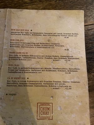 Menu  at Chum Chay in Cologne