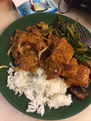 Mixed Asian style curry and veg  at Evergreen Vegetarian House 长青素食之家 in Penang