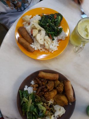 18 ringgit for both plates of food at Evergreen Vegetarian House 长青素食之家 in Penang