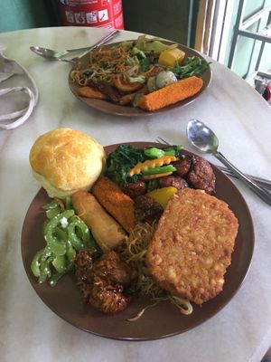 RM 22 for 2 big plates. SO GOOD!! at Evergreen Vegetarian House 长青素食之家 in Penang