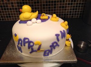 Vanilla and orange sponge..birthday duck themed cake. at Vegangela Rose Cakes in Cwmllynfell