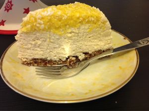 Raw mango and coconut cheese cake. at Vegangela Rose Cakes in Cwmllynfell
