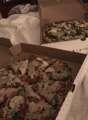 Artichoke and spinach (back) GF Vege (front) at Misty Mountain Pizza in Whistler