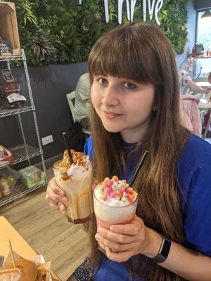 Biscoff Milkshake (left) and Candyfloss Milkshake (right) at Cafe Thrive in Southampton