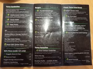 menu at Cafe Thrive in Southampton