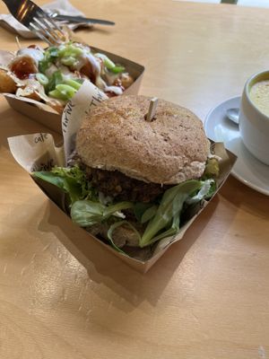 The whole food burger: lentil base with pesto.  at Cafe Thrive in Southampton