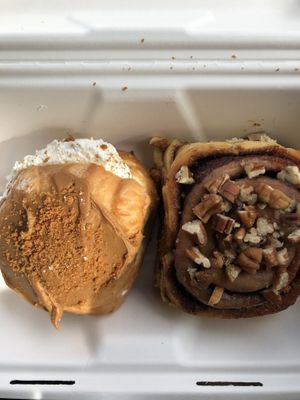 Biscoff donut and maple pecan cinnamon bun  at Cafe Thrive in Southampton