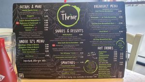 Menu correct as of 15.2.23 at Cafe Thrive in Southampton