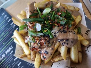 Satay fries at Cafe Thrive in Southampton