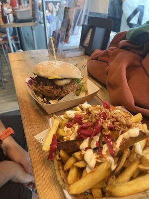 Stacked chick’n burger   at Cafe Thrive in Southampton