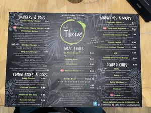 Menu  at Cafe Thrive in Southampton