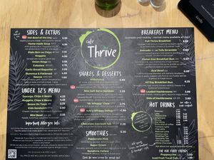 Menu  at Cafe Thrive in Southampton