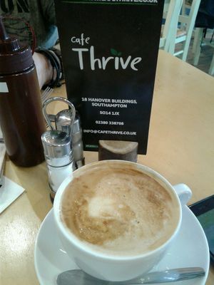 soya latte at Cafe Thrive in Southampton