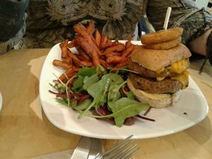 double burger  at Cafe Thrive in Southampton