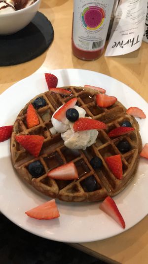 Buckwheat pancakes with vanilla ice cream at Cafe Thrive in Southampton