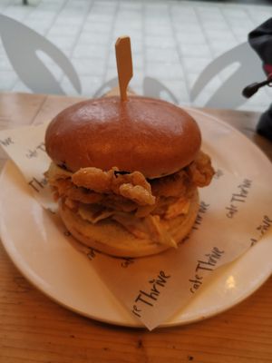 Chicken burger at Cafe Thrive in Southampton