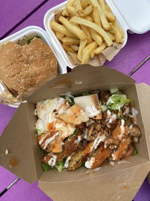 Buffalo chicken salad with vegan halloumi and meaty burger at Cafe Thrive in Southampton