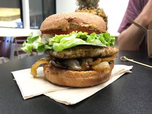 Teriyaki burger  at Hawaiian Moons Cafe & Juice Bar in Kihei