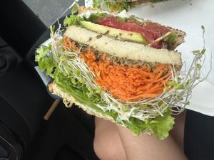 Mock Chicken Tofu Sandwich at Hawaiian Moons Cafe & Juice Bar in Kihei