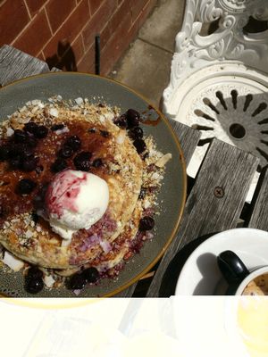 blueberry pancakes at Little Lucky Cafe in Bacchus Marsh