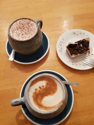 Chai, hot choc and cookies and cream raw treat at Little Lucky Cafe in Bacchus Marsh