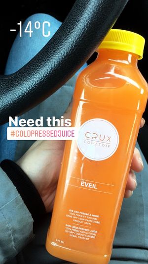 morning coldpressed juice at Crux Comptoir in Brossard