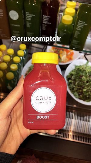 coldpressed juice BOOST : orange, cranberry, lemon, ginger, apple at Crux Comptoir in Brossard