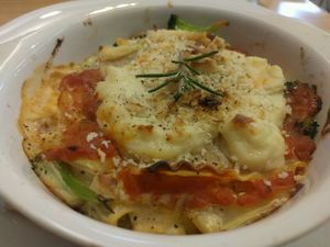 lasagna 1000¥, with mushroom, potatoes and other vegetables. yummy at Cafe Amrita in Tokyo