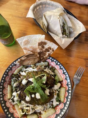 The vegan options as a salad and a tortilla  at Dromos Food in Rhodes