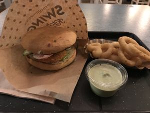 Vienna Burger, Onion Rings, Basil Lemon Sauce  at Swing Kitchen - Kaiserfeldgasse in Graz