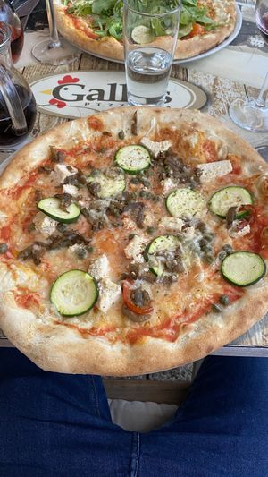 Tofu Pizza (all for vegan cheese) at Pizzeria Gallus in Bled