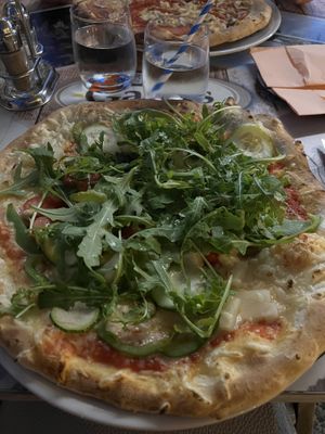 The “vegan” with extra olives and pineapple  at Pizzeria Gallus in Bled
