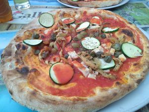 "tofu" pizza (olives, capers, tofu, courgette, aubergine), no cheese at Pizzeria Gallus in Bled