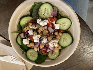 Salad with vegan feta at Juicilicious in Salem