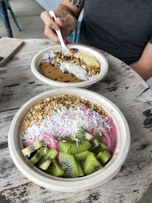 Pitaya in front, Açaí in back  at Juicilicious in Salem