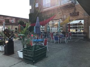 outdoor dining area at The Mason Jar Cafe in Benton Harbor