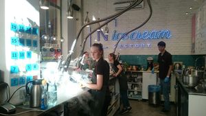 Using the liquid nitrogen  at N'Ice Cream Factory in Wroclaw