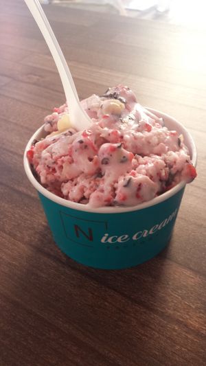 Raspberries, almonds and dark chocolate at N'Ice Cream Factory in Wroclaw