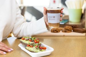 Iced Coffee, gluten-free baked goods, avocado tartine  at Green & Tonic in Westport