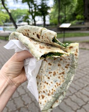 The hot Jengyalov Hac, just out of the oven! Juicy and HUGE! This portion is for one, and it's like two lunches! at Jengyalov Hac in Yerevan