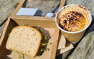 Vegan sandwich with humus, rocket and tomatoes at Island Cafe in Marazion