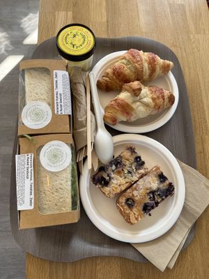 Sandwiches, raspberry croissants, blueberry bakewell tarts and sorbet   at Island Cafe in Marazion