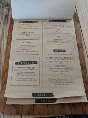 Menu at Island Cafe in Marazion