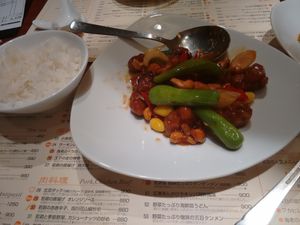 Vegan dish with soymeat and cashew. at China Dining Hiten in Nara