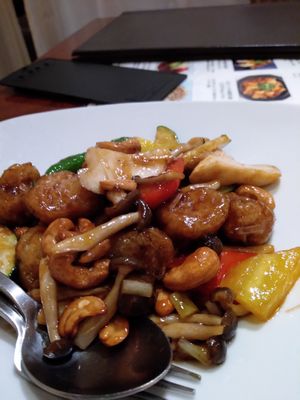 stir fry soy meat and cashews at China Dining Hiten in Nara