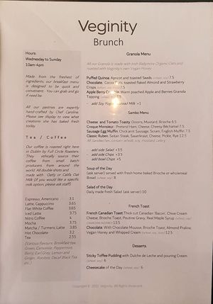 Brunch Menu at Veginity in Dublin